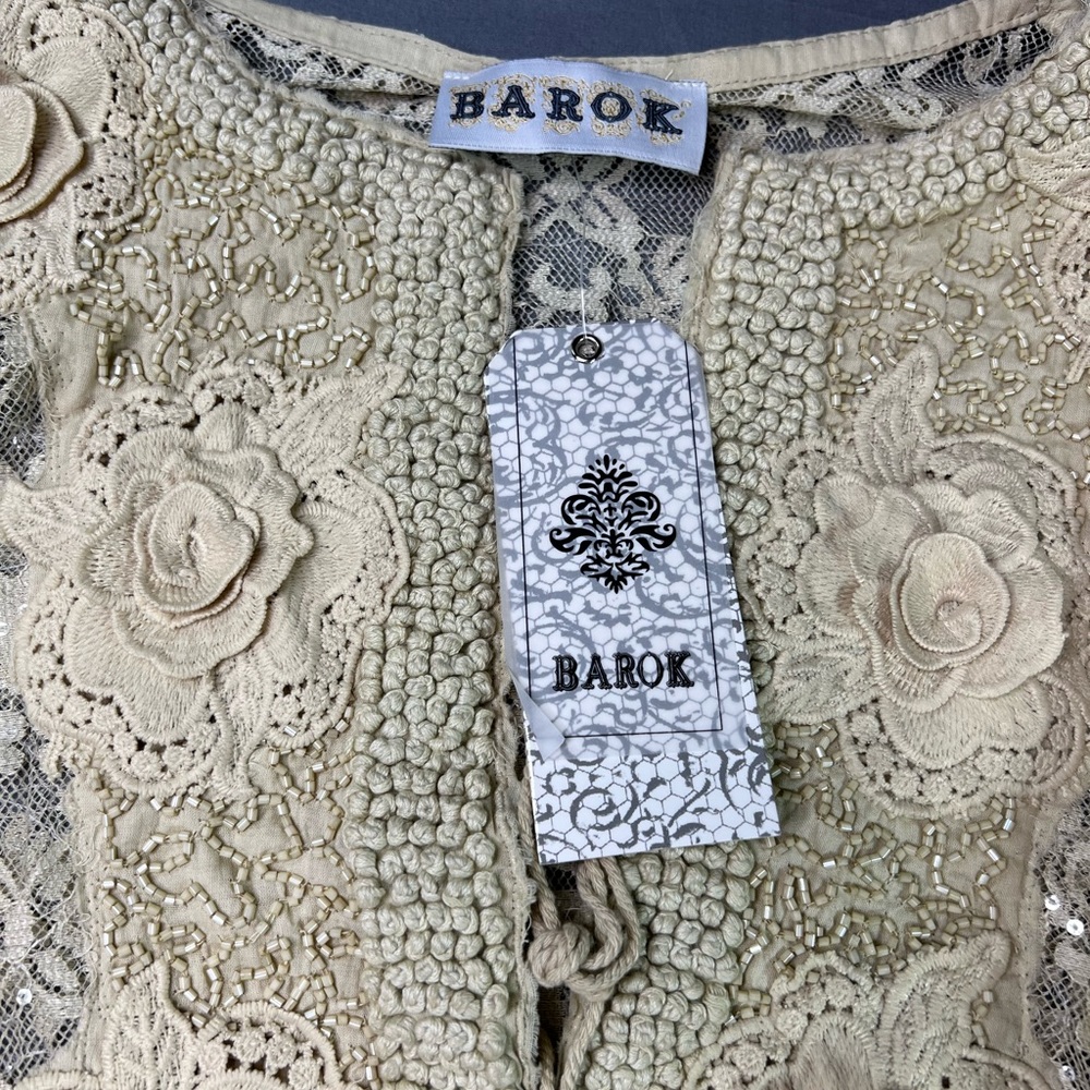 BAROK Ivory Lace Boho Dress | Floral Appliqué Romantic Cottagecore NWT size m/l
